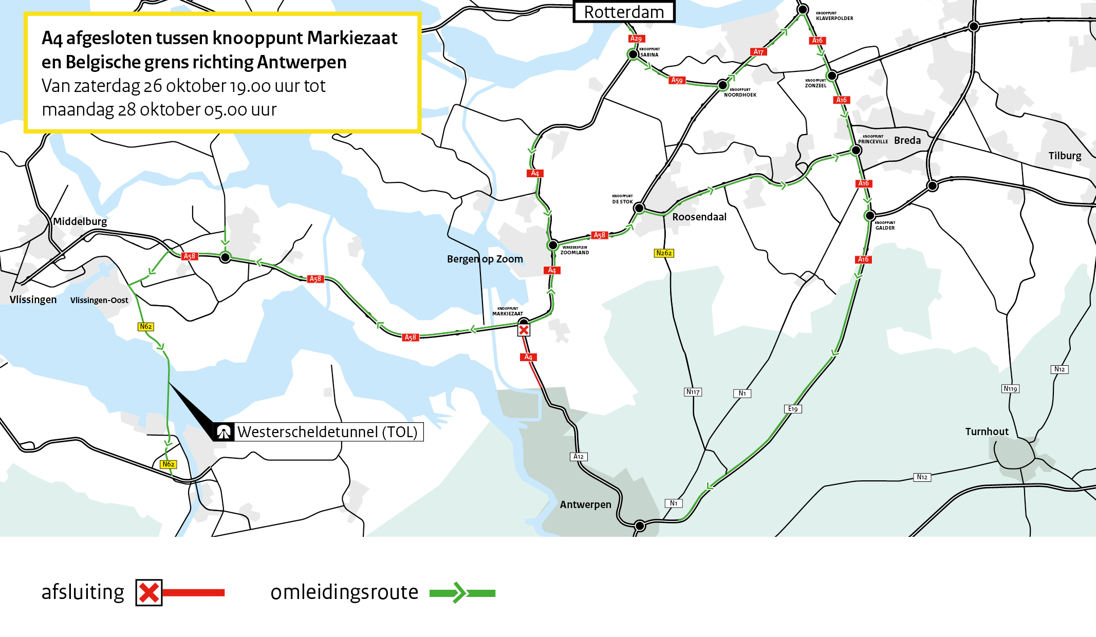 Wegafsluiting A4 Markiezaat Hoogerheide Belgische grens Antwerpen Rijkswaterstaat