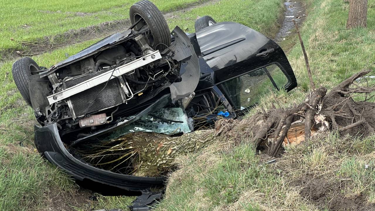 Boom steekt dwars door auto na ongeluk