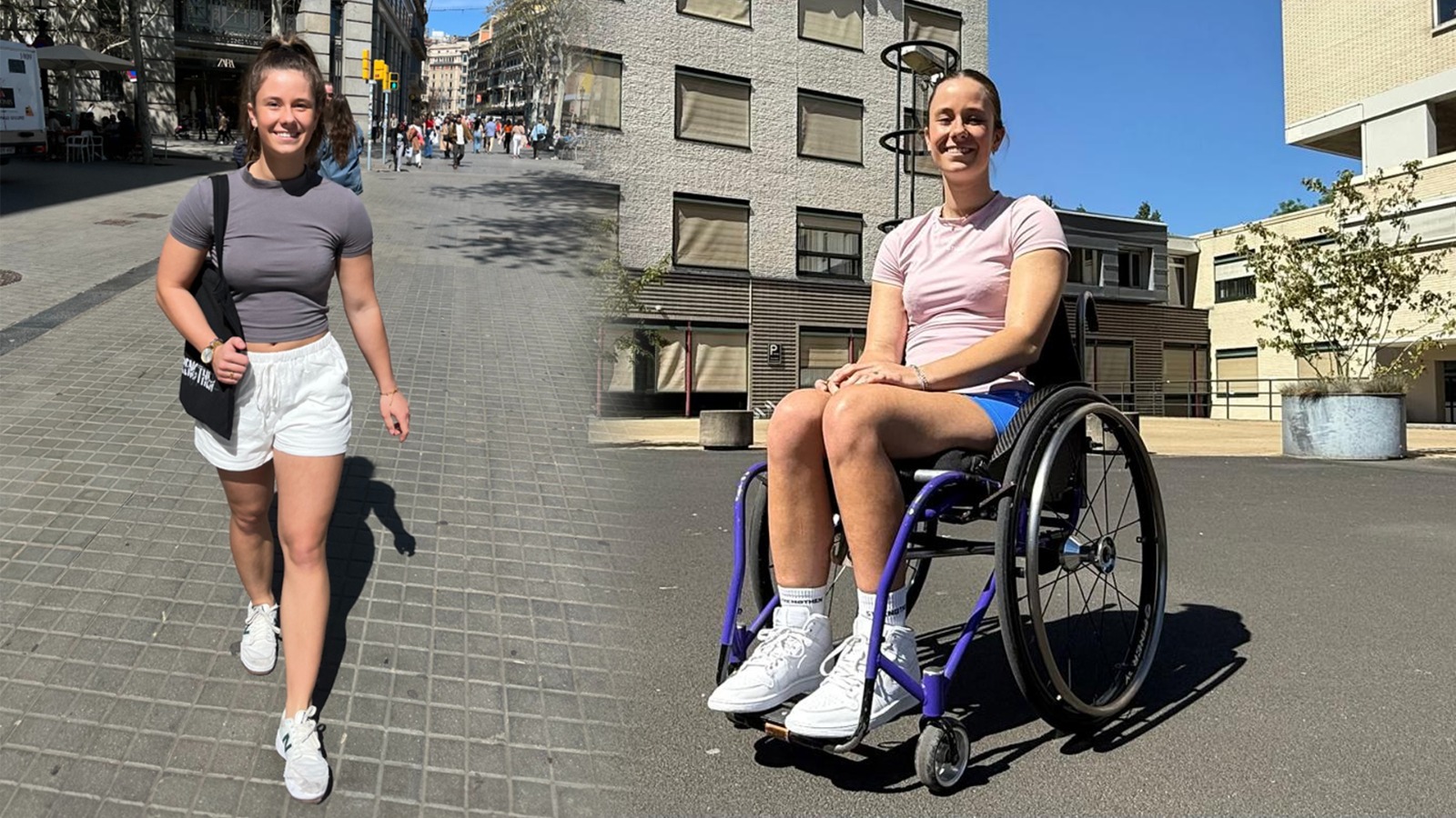 Links Isa voor haar ski-ongeluk. Rechts Isa na haar ski-ongeluk