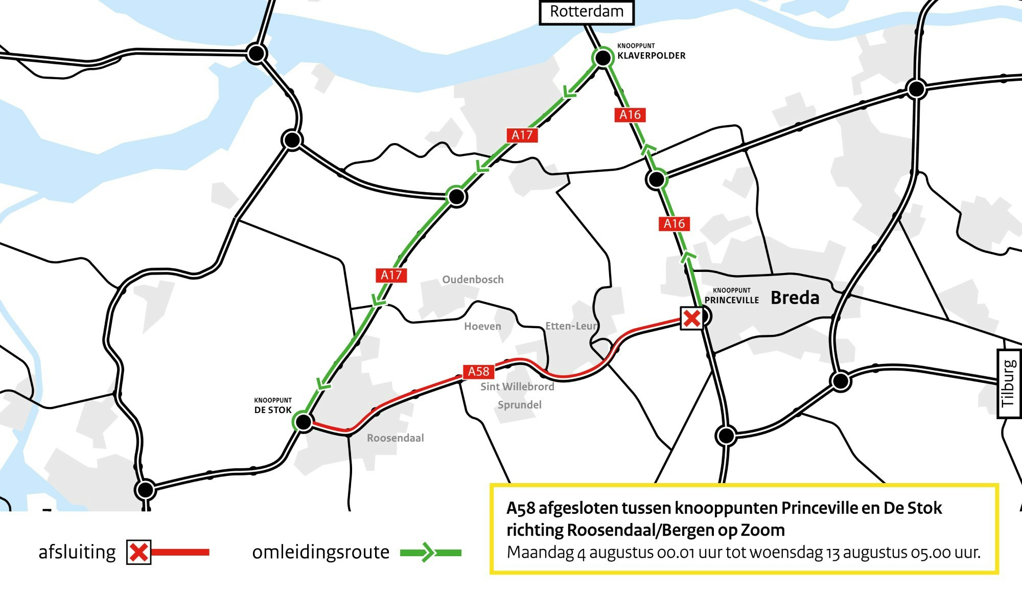 werkzaamheden wegafsluiting snelweg a58 roosendaal etten-leur breda