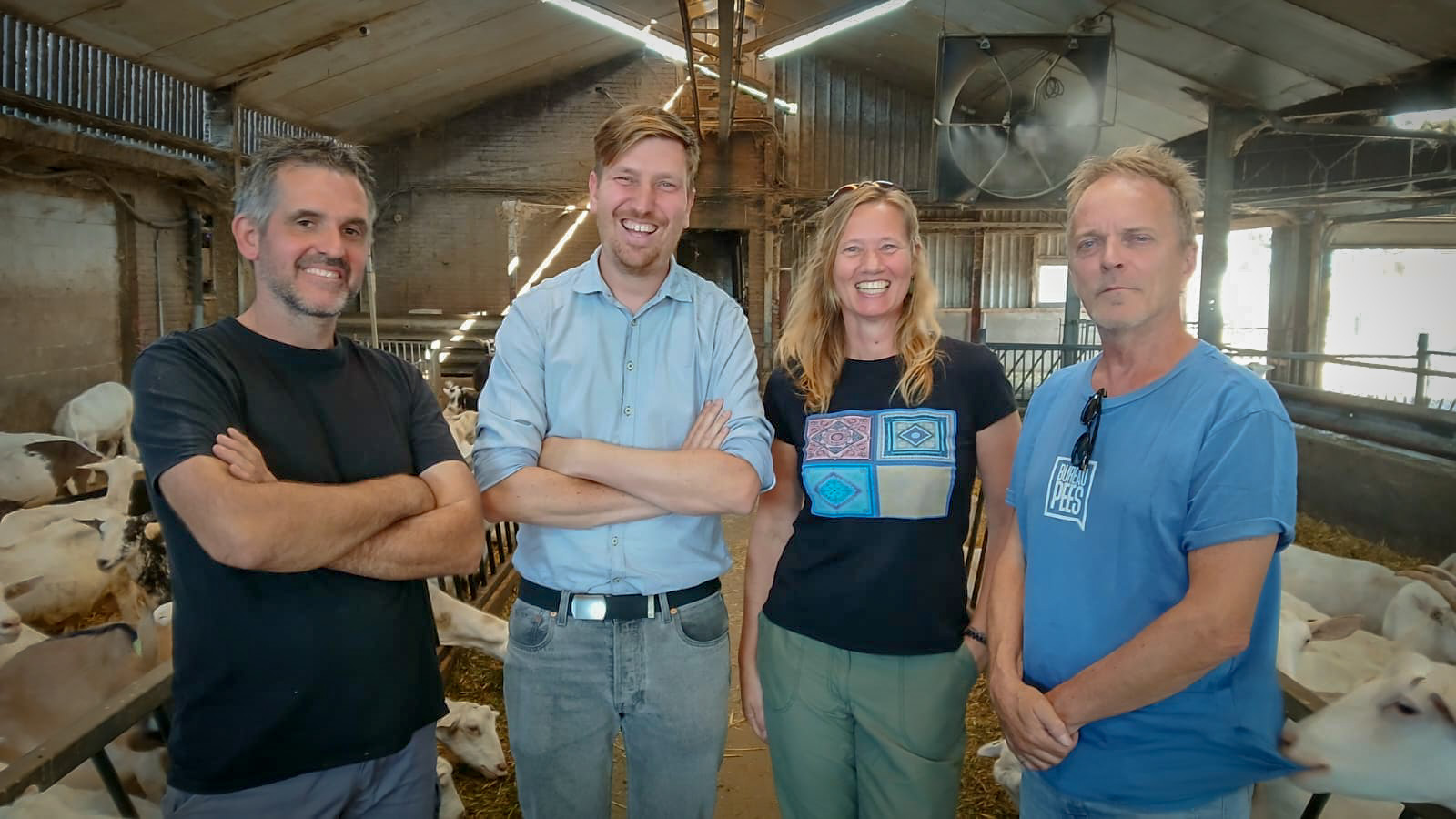 V.l.n.r.: Juliën Hendricks (geitenboer), Jan Weverbergh (grenspark), Alies (Westerveen (IVN), Peter Dictus (Bureau Pees).