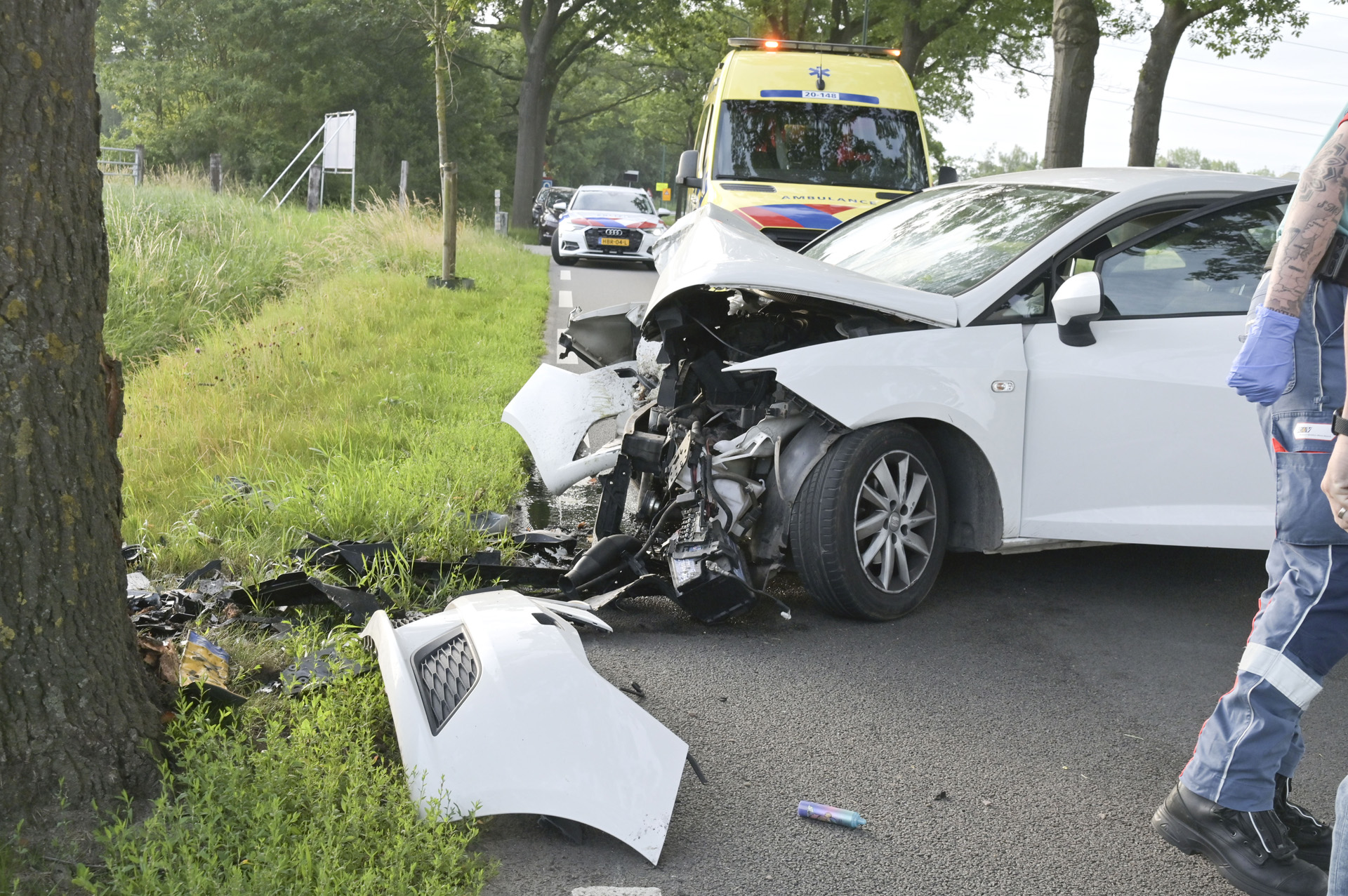 Flinke botsing tegen boom aan de Hoevenseweg in Etten-Leur